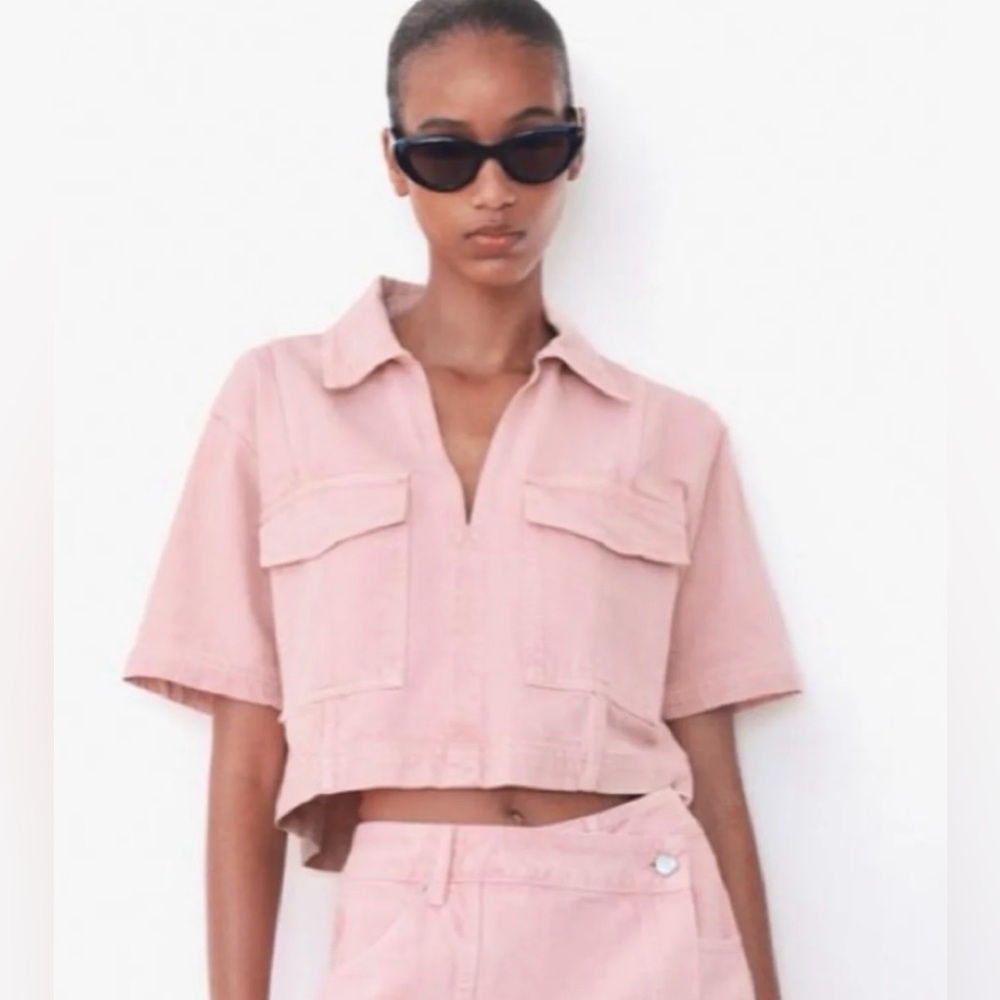 Zara Pink Denim Top - Picture 2 of 7